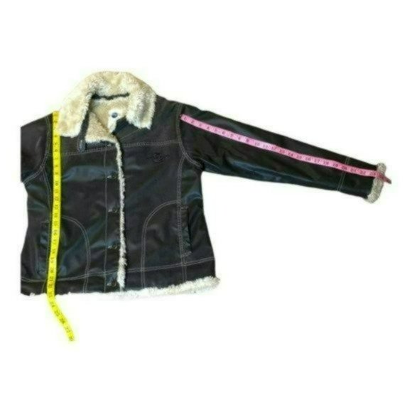 Universal Studios Retro Brown Pinstriped Faux Fur Lined Bomber Jacket Size M - Picture 14 of 15